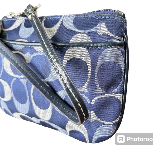 Coach Womens Zip Top Monogram Canvas Small Wristlet Handbag Blue - Picture 11 of 15